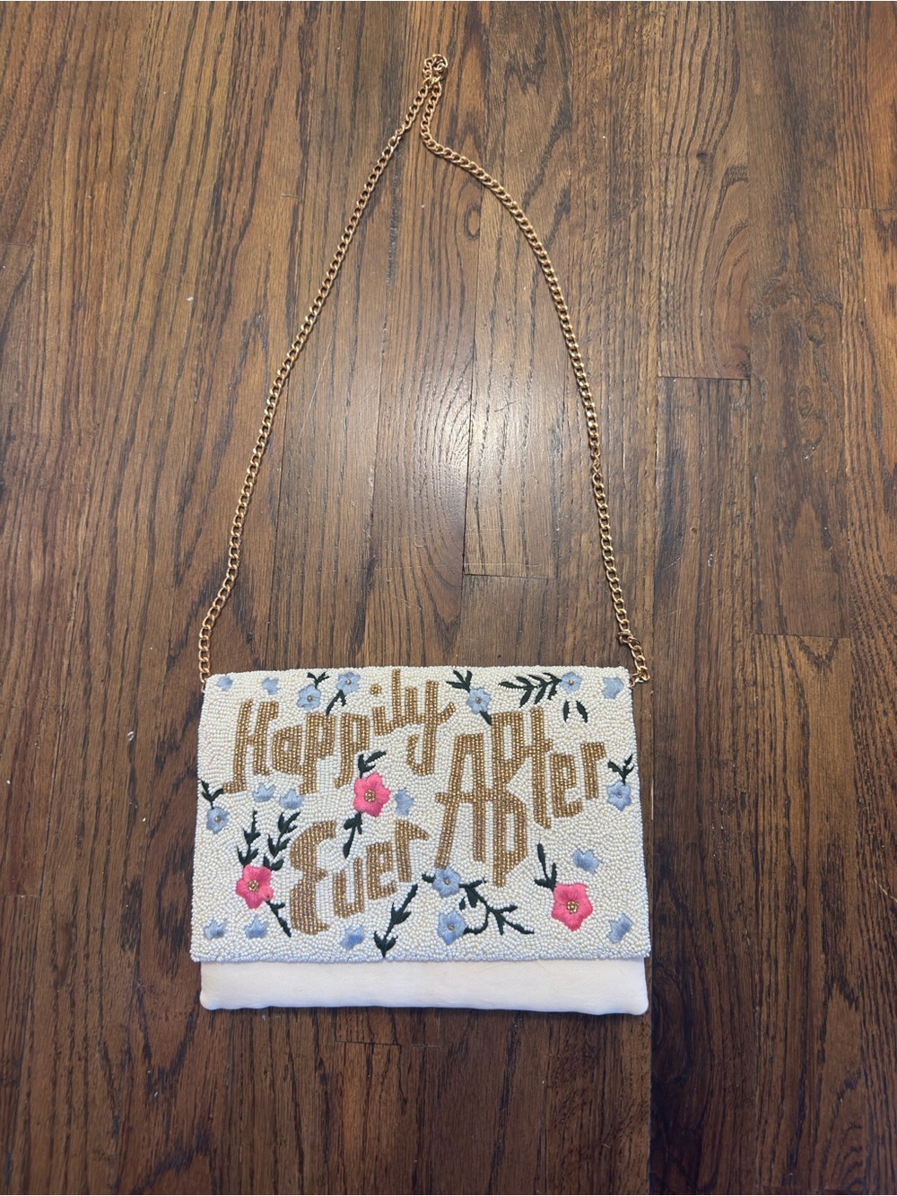 Beaded Wedding Happily Ever After Floral Crossbody Bag - White & Gold